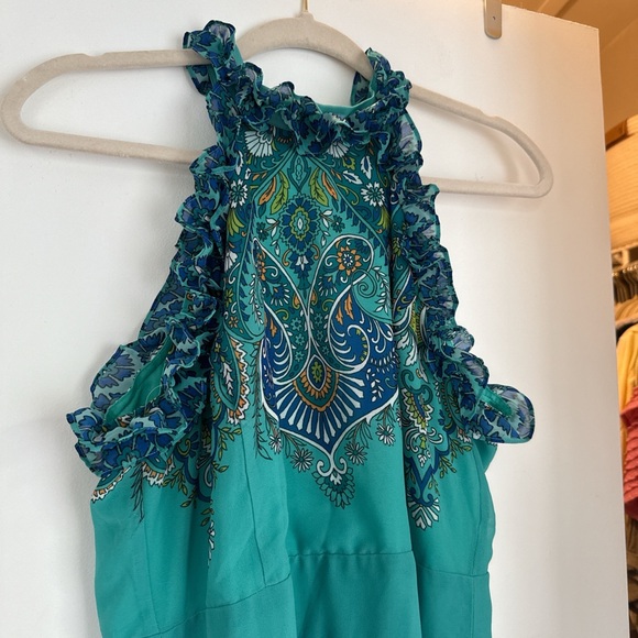 Boston Proper Green and Blue Multi Paisley Ruffle High Neck Maxi Dress - Picture 5 of 7